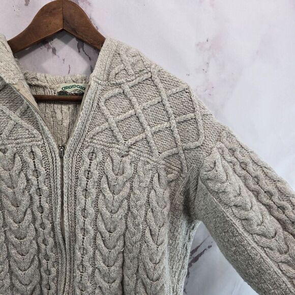 Aran Crafts Wool Sweater Womens Large Cardigan Hooded Oversized Fisherman Vtg - Picture 12 of 13